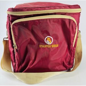 Stauffer Seeds Vintage Insulated Lunchbox Cooler Bag Strap 10 Inch Red Maroon